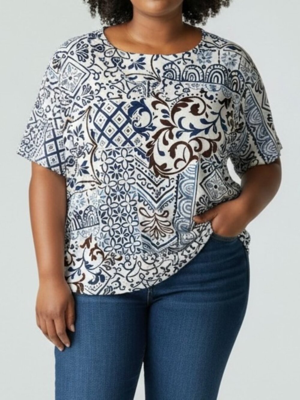 Croft & Barrow Elbow Sleeve Split Neck Top 3XL